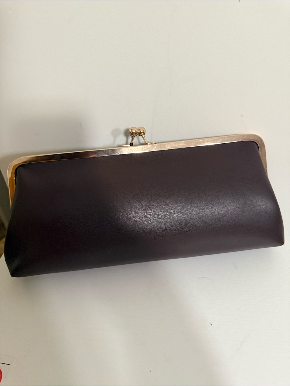 Classic Women's Kiss-Lock Clutch in Dark Brown with Gold Frame